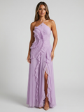 Rosalie | Pleated Halter Ruffle Maxi Dress