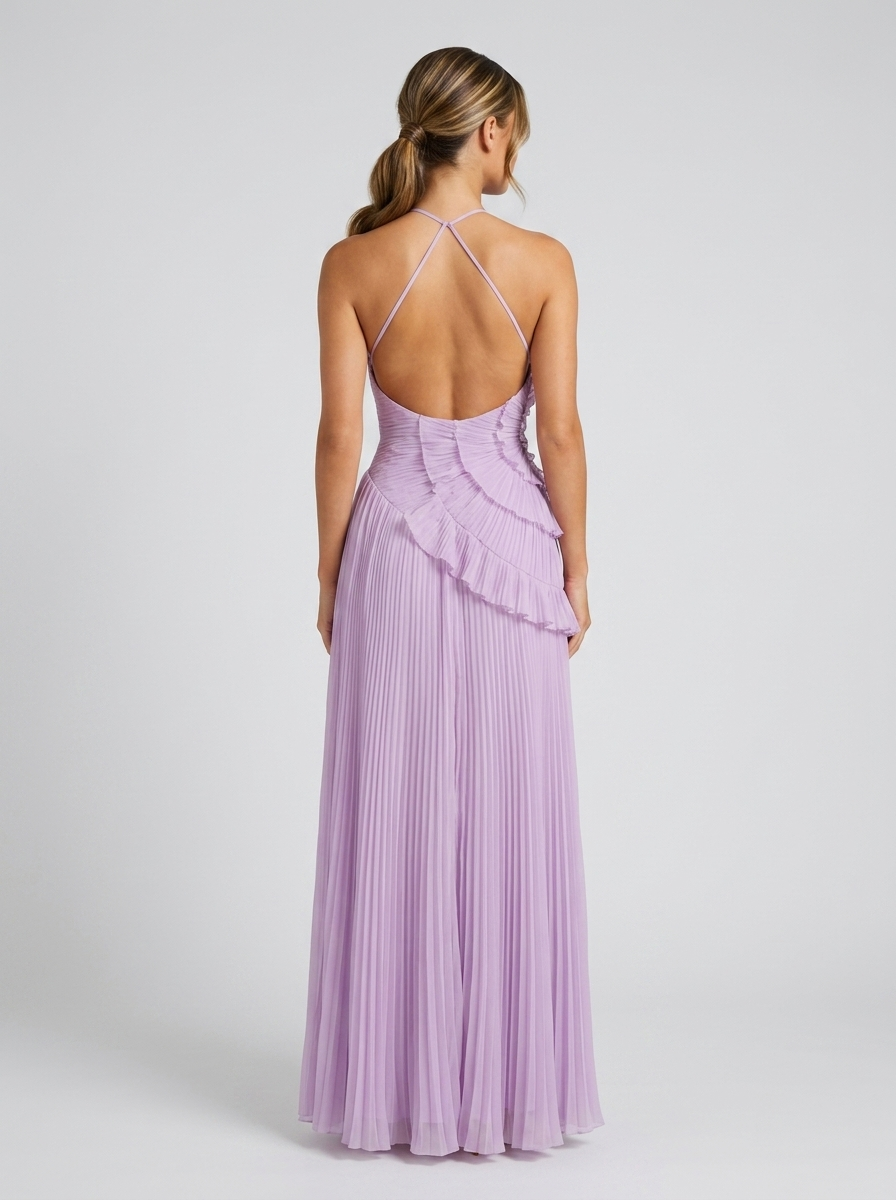 Rosalie | Pleated Halter Ruffle Maxi Dress