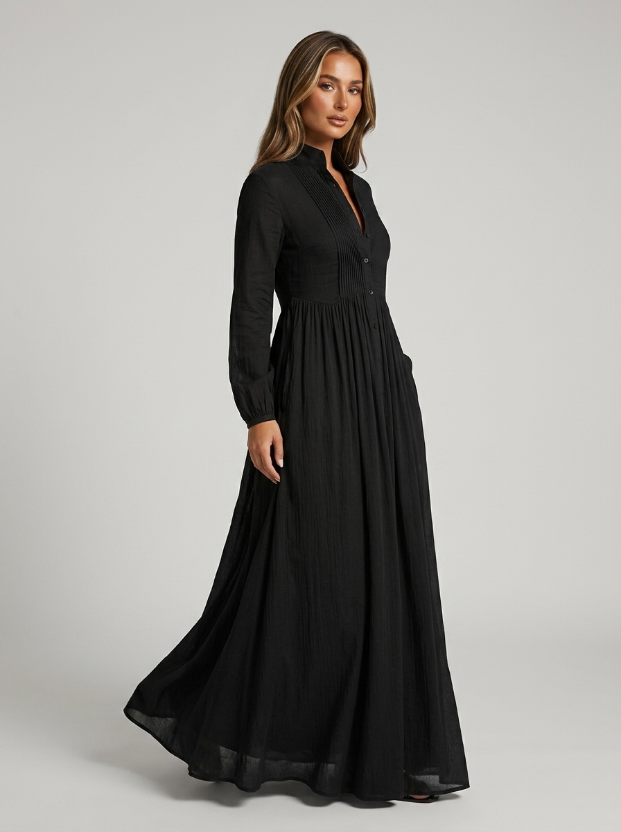 Luna | Button-Front Long Sleeve Maxi Dress