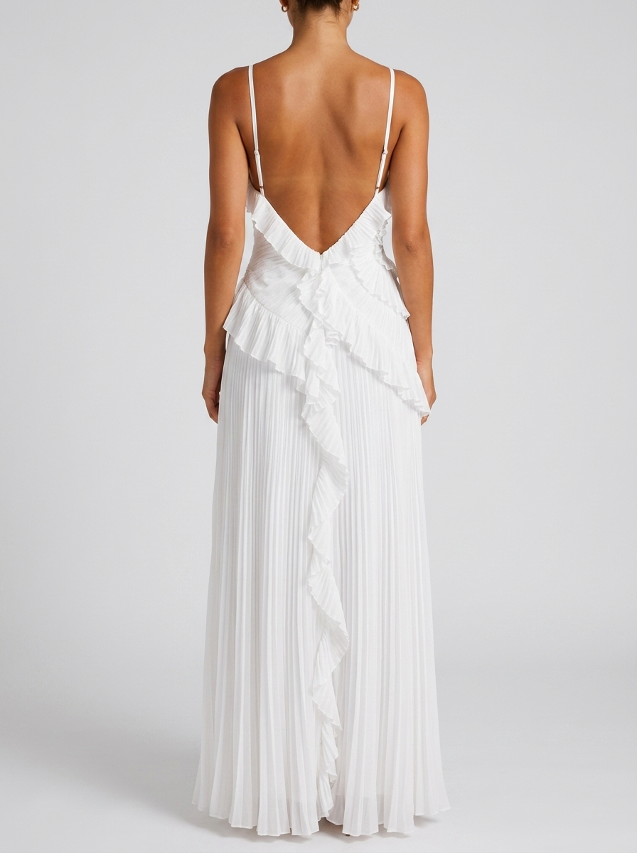 Rosalie | Pleated Halter Ruffle Maxi Dress