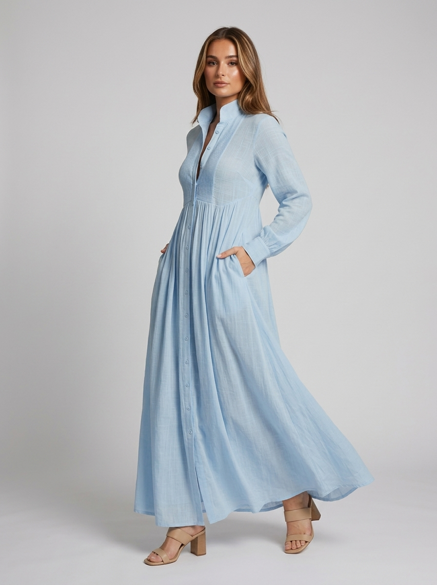 Luna | Button-Front Long Sleeve Maxi Dress