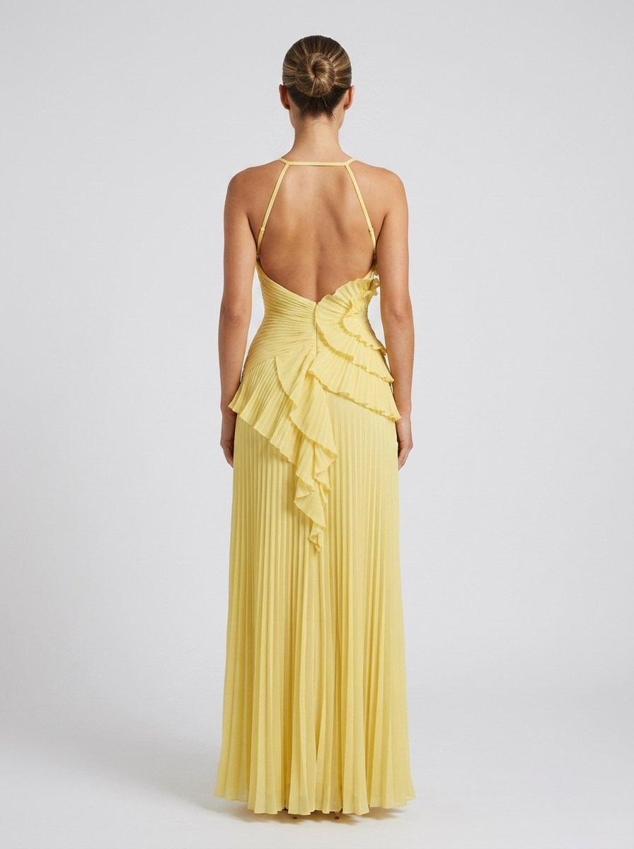 Rosalie | Pleated Halter Ruffle Maxi Dress