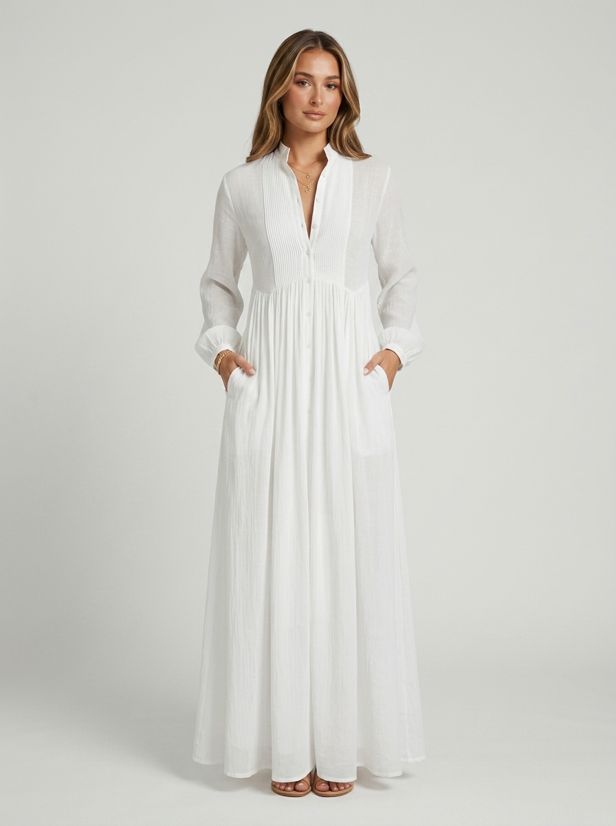 Luna | Button-Front Long Sleeve Maxi Dress