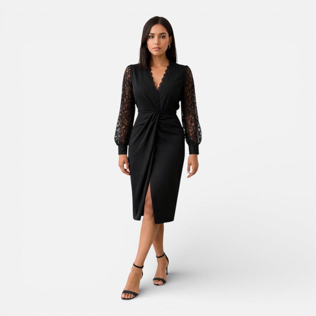 Nora | Lace-Sleeve Midi Dress