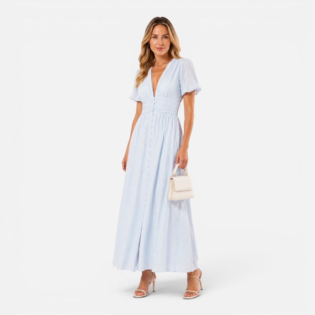 Juliet | Deep V-Neck Puff Sleeve Maxi Dress