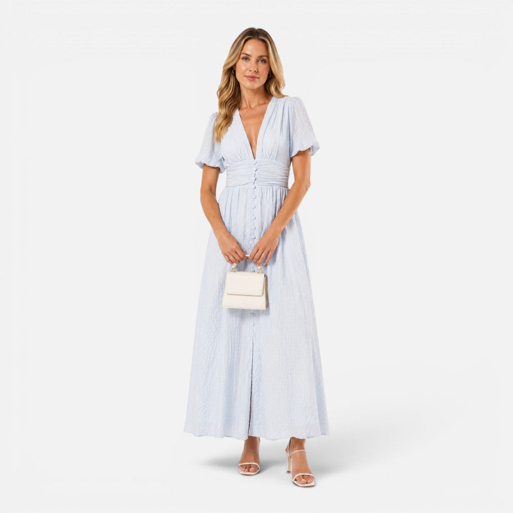 Juliet | Deep V-Neck Puff Sleeve Maxi Dress
