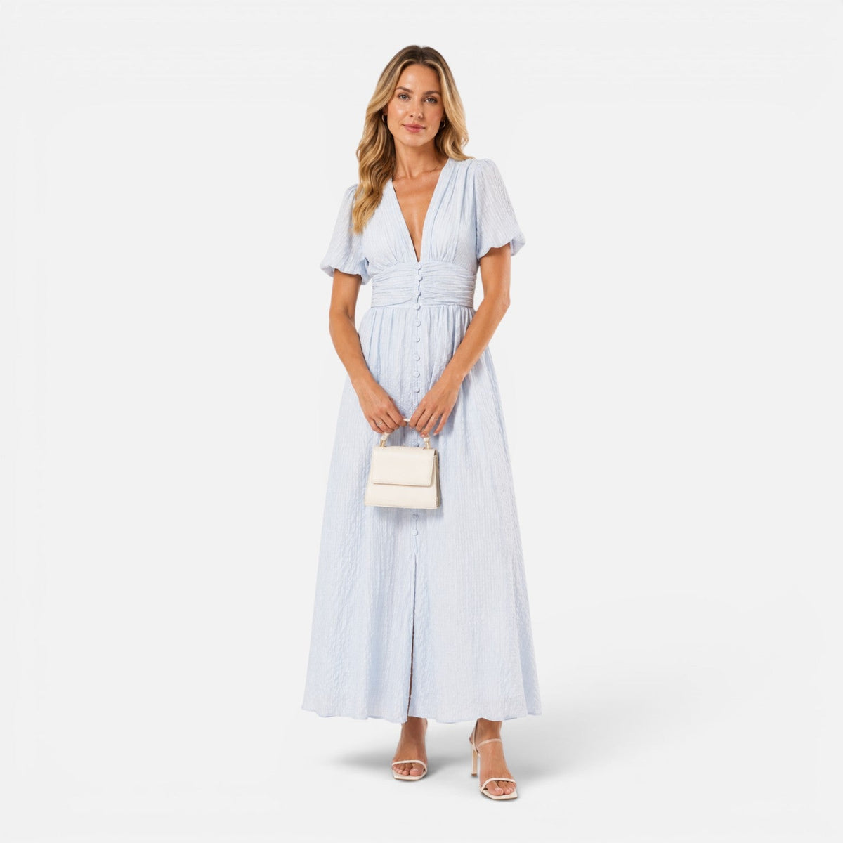 Juliet | Deep V-Neck Puff Sleeve Maxi Dress