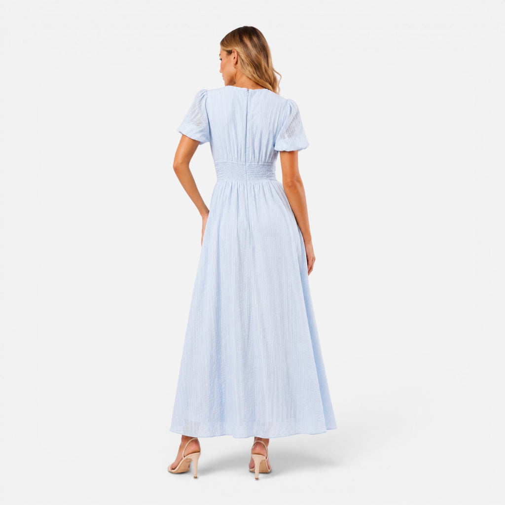 Juliet | Deep V-Neck Puff Sleeve Maxi Dress