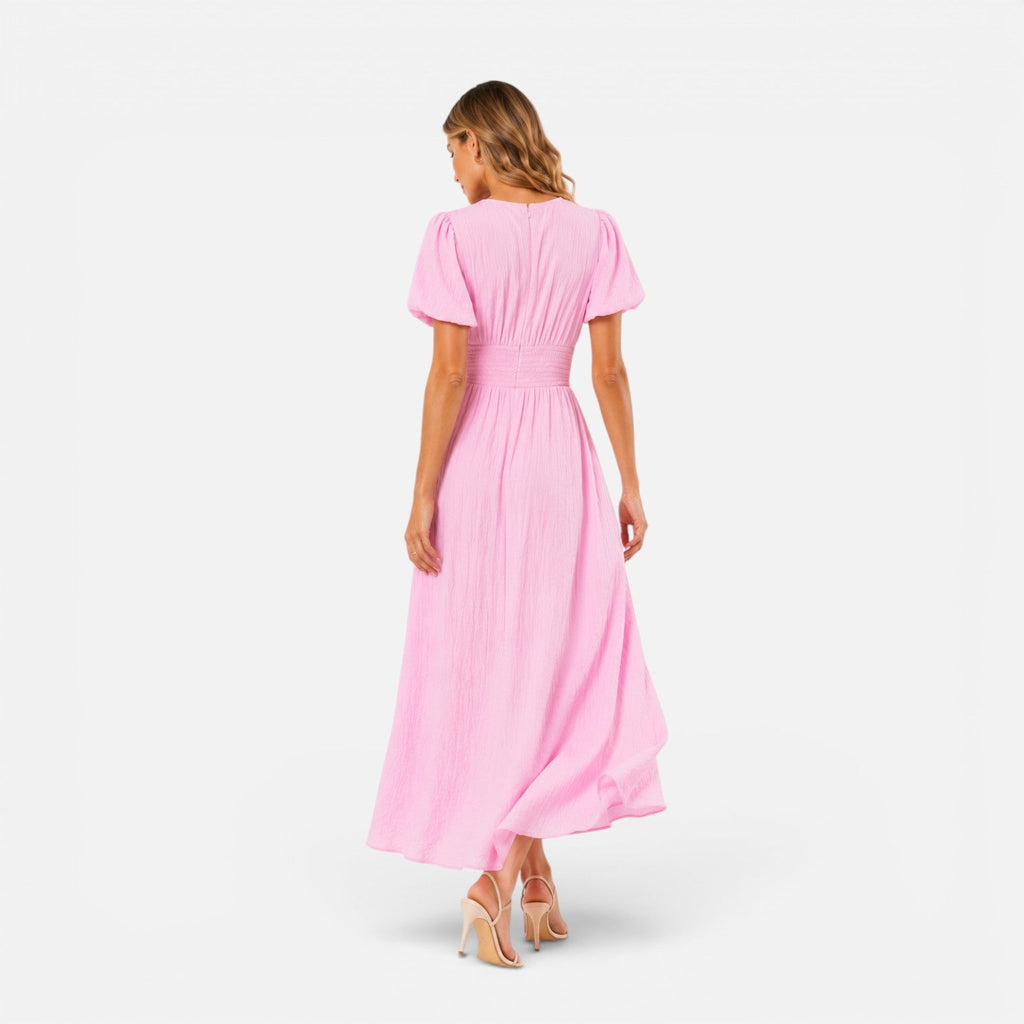 Juliet | Deep V-Neck Puff Sleeve Maxi Dress