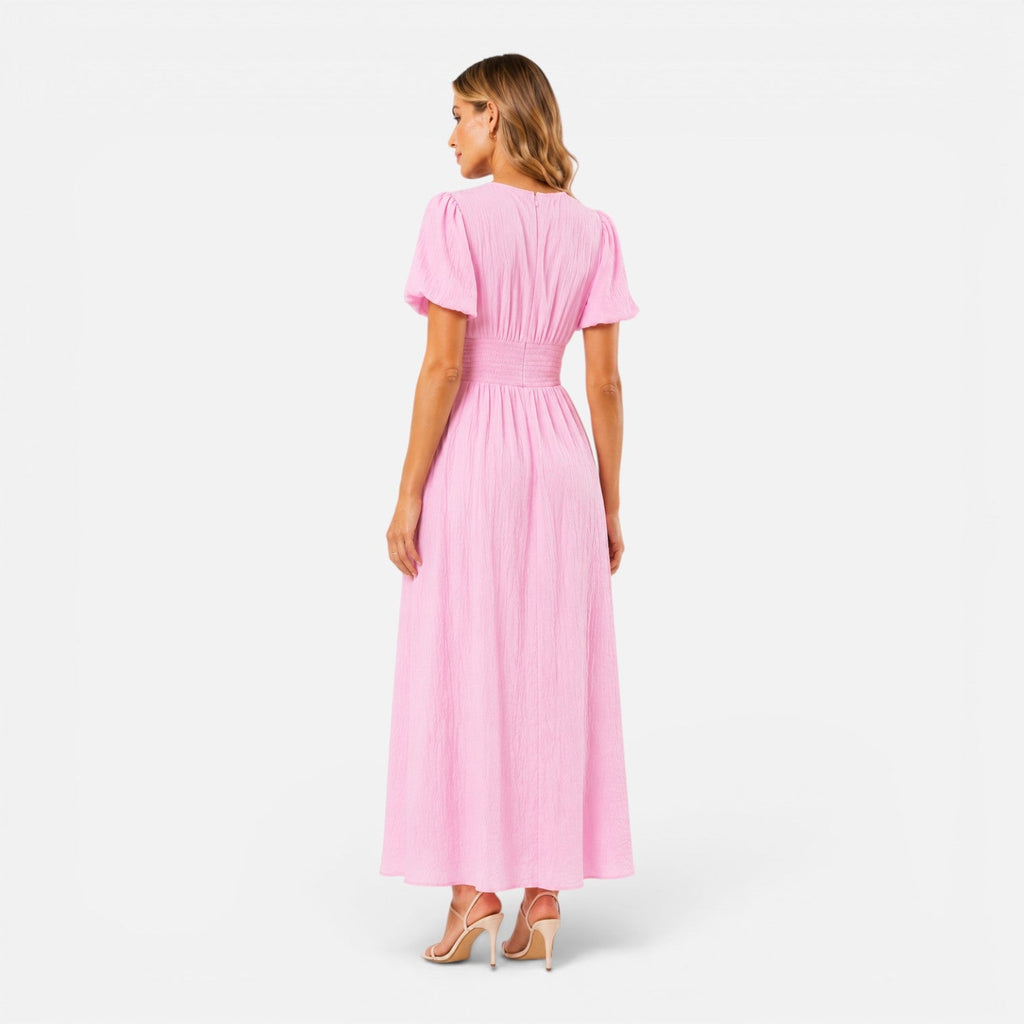 Juliet | Deep V-Neck Puff Sleeve Maxi Dress