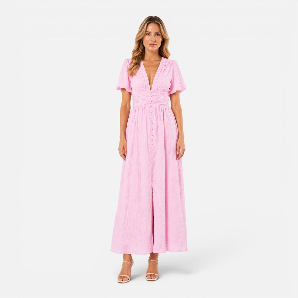 Juliet | Deep V-Neck Puff Sleeve Maxi Dress
