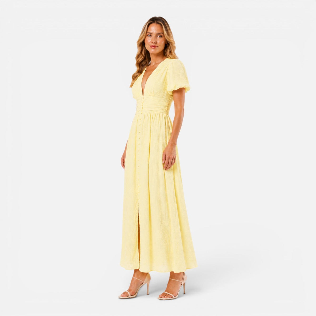 Juliet | Deep V-Neck Puff Sleeve Maxi Dress