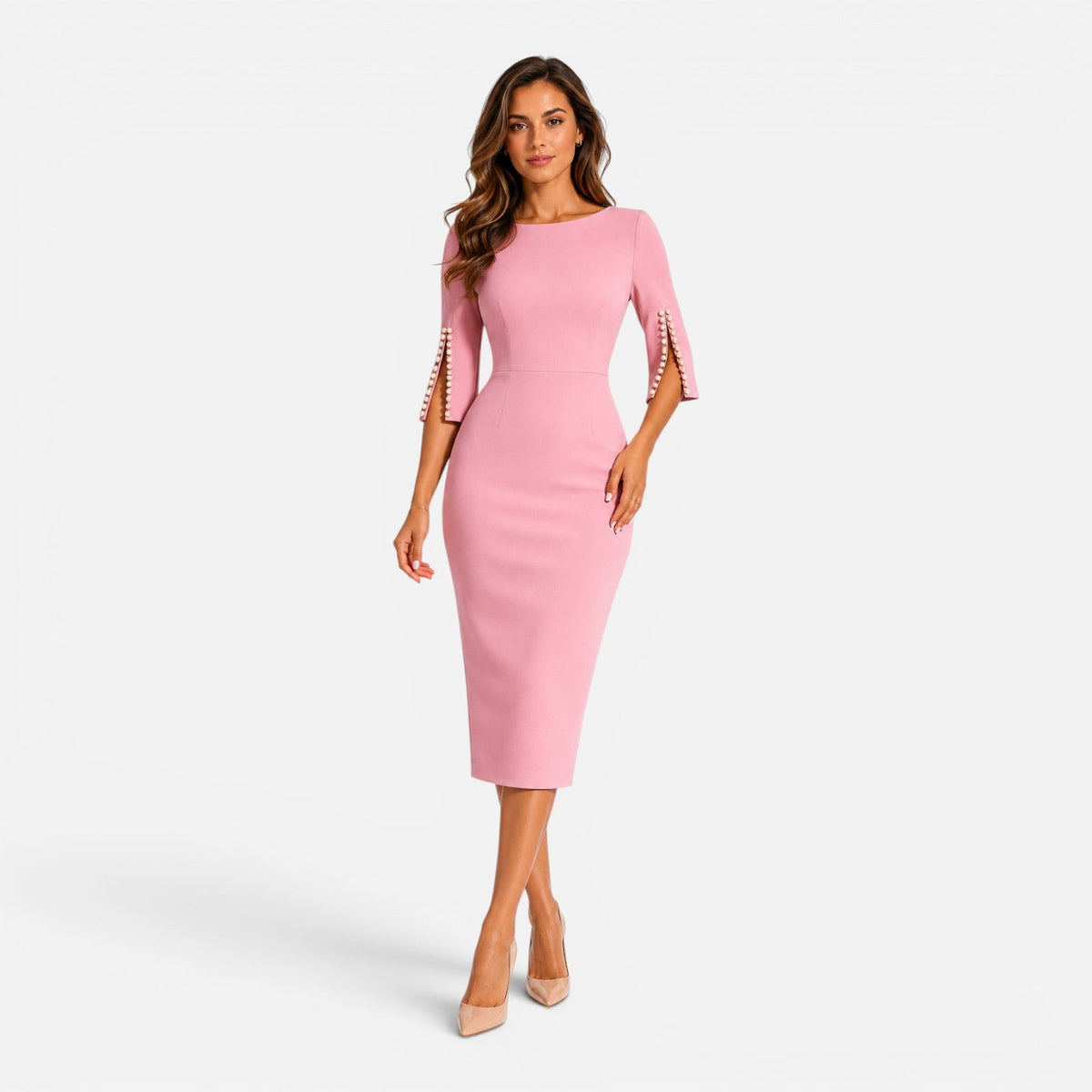 Georgia | Pearl Split-Sleeve Sheath Midi Dress