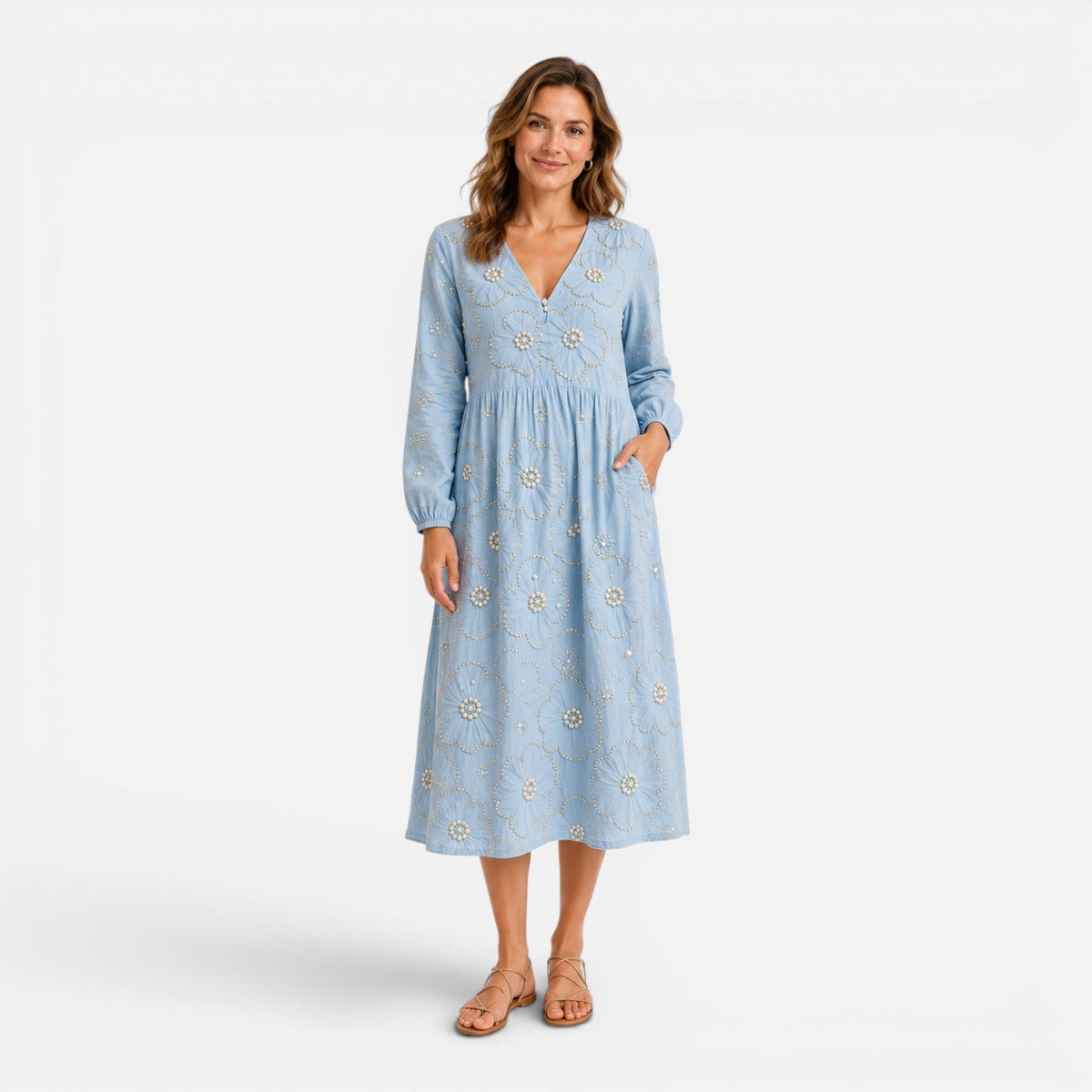 Adelaide | Floral Embroidered Midi Dress