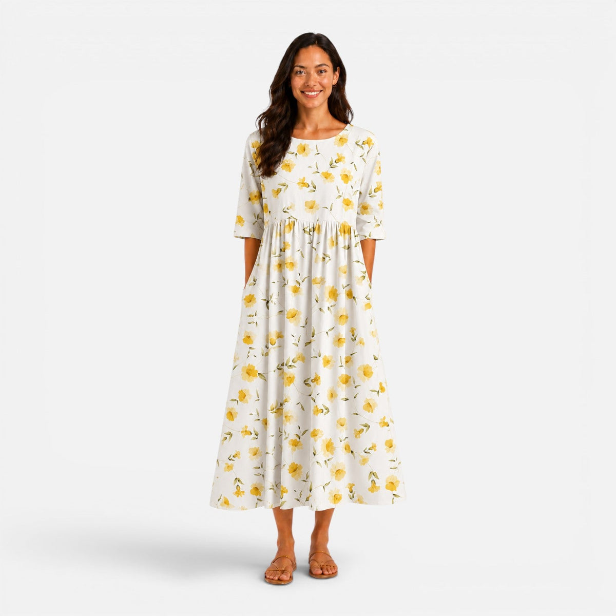 Vesper | Floral Midi Dress with Pockets
