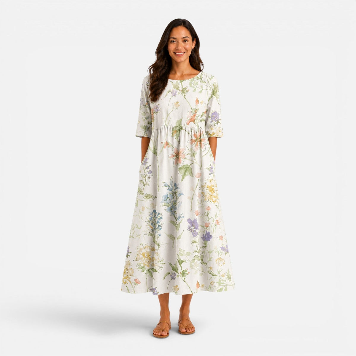 Vesper | Floral Midi Dress with Pockets