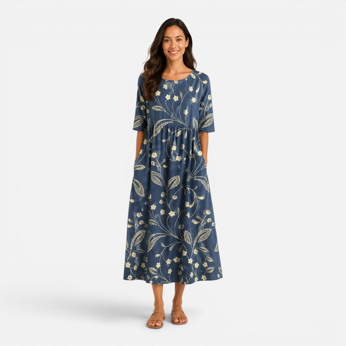 Vesper | Floral Midi Dress with Pockets