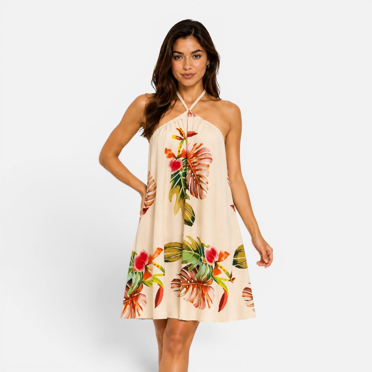 Coraline | Tropical Halter Mini Dress