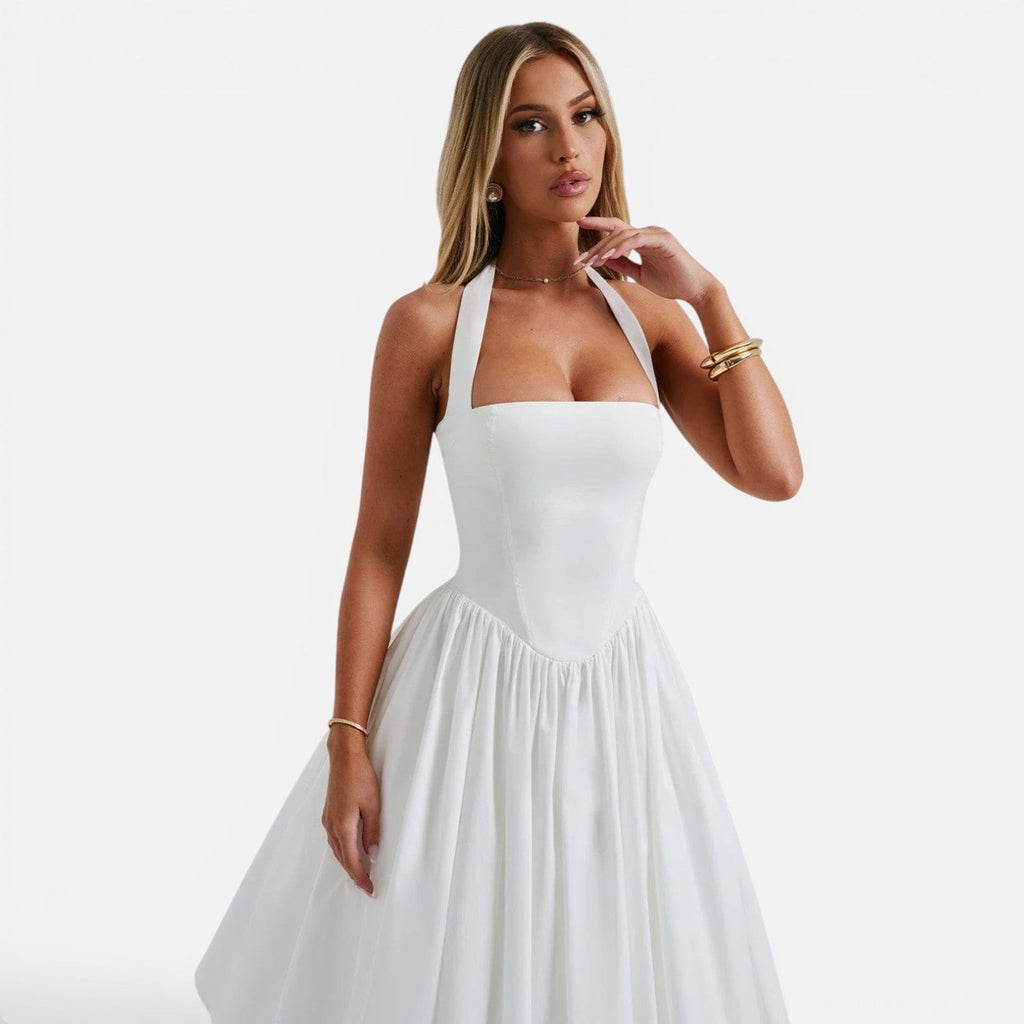 Magnolia | Backless Corset Halter Midi Dress