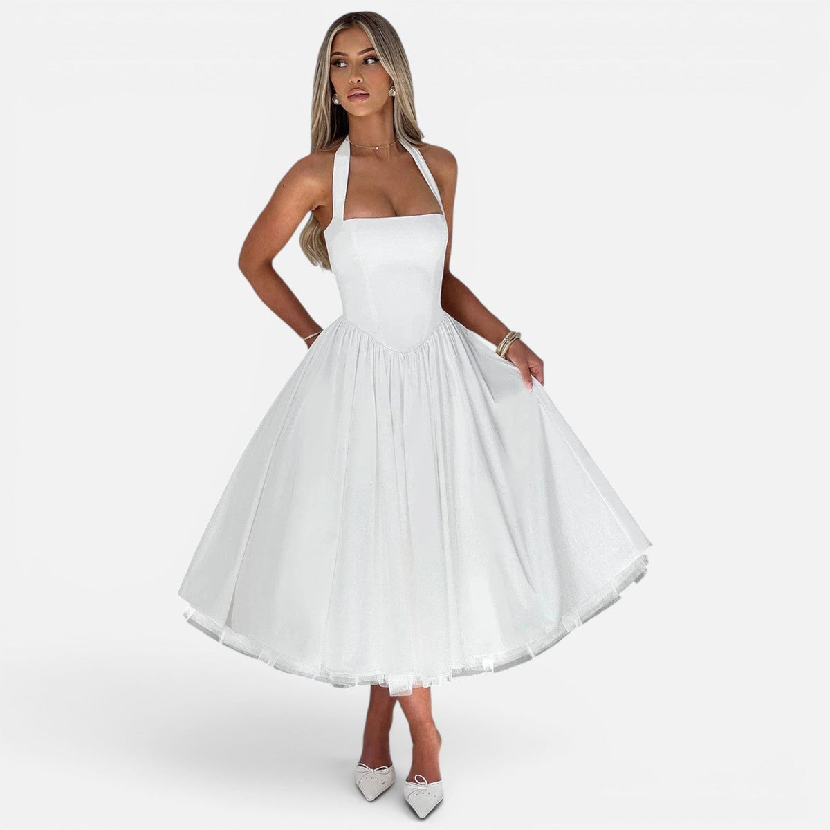 Magnolia | Backless Corset Halter Midi Dress