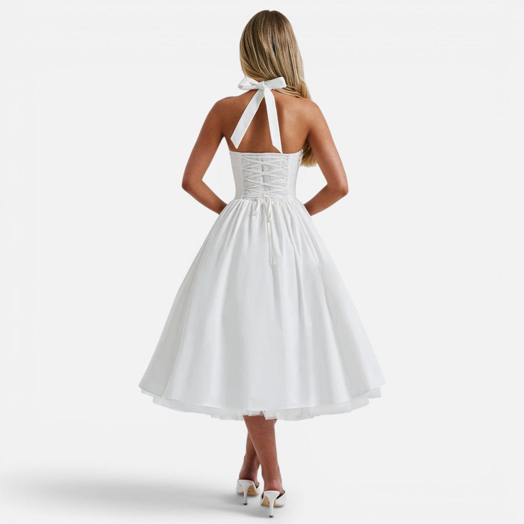 Magnolia | Backless Corset Halter Midi Dress