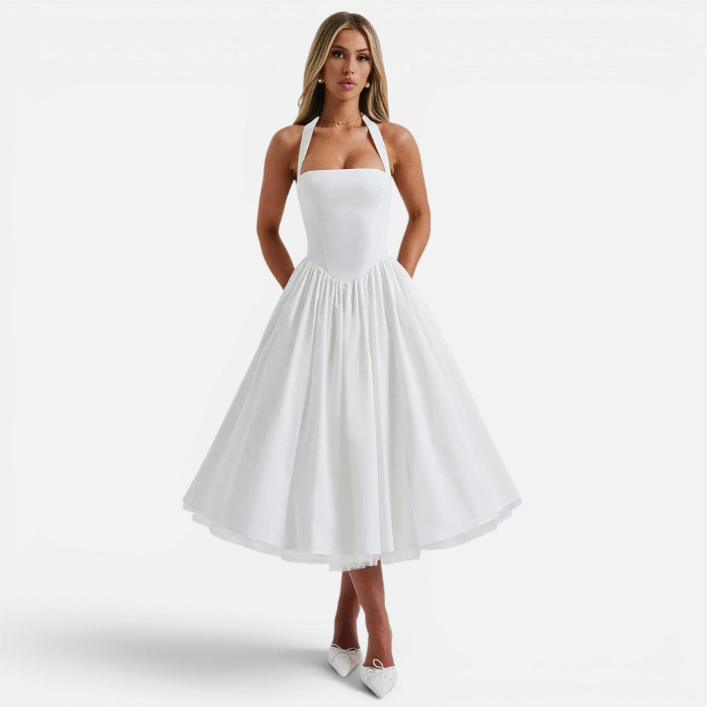 Magnolia | Backless Corset Halter Midi Dress