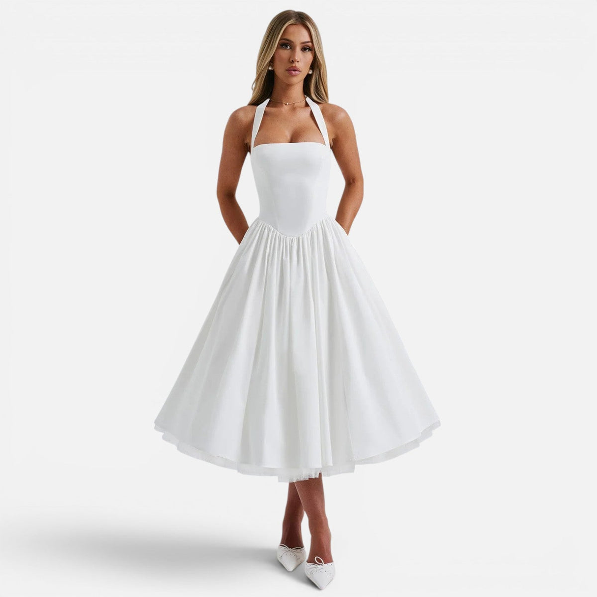 Magnolia | Backless Corset Halter Midi Dress