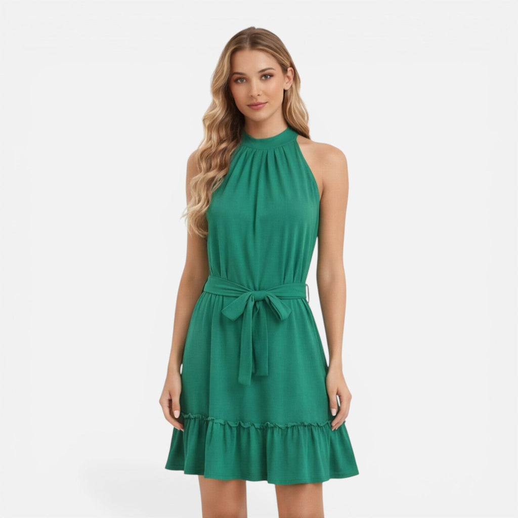 Ursula | Halter Neck Tie Waist Mini Dress