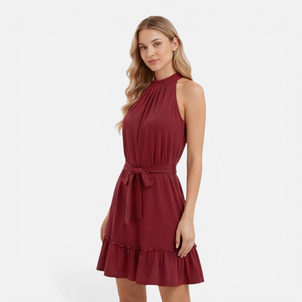 Ursula | Halter Neck Tie Waist Mini Dress