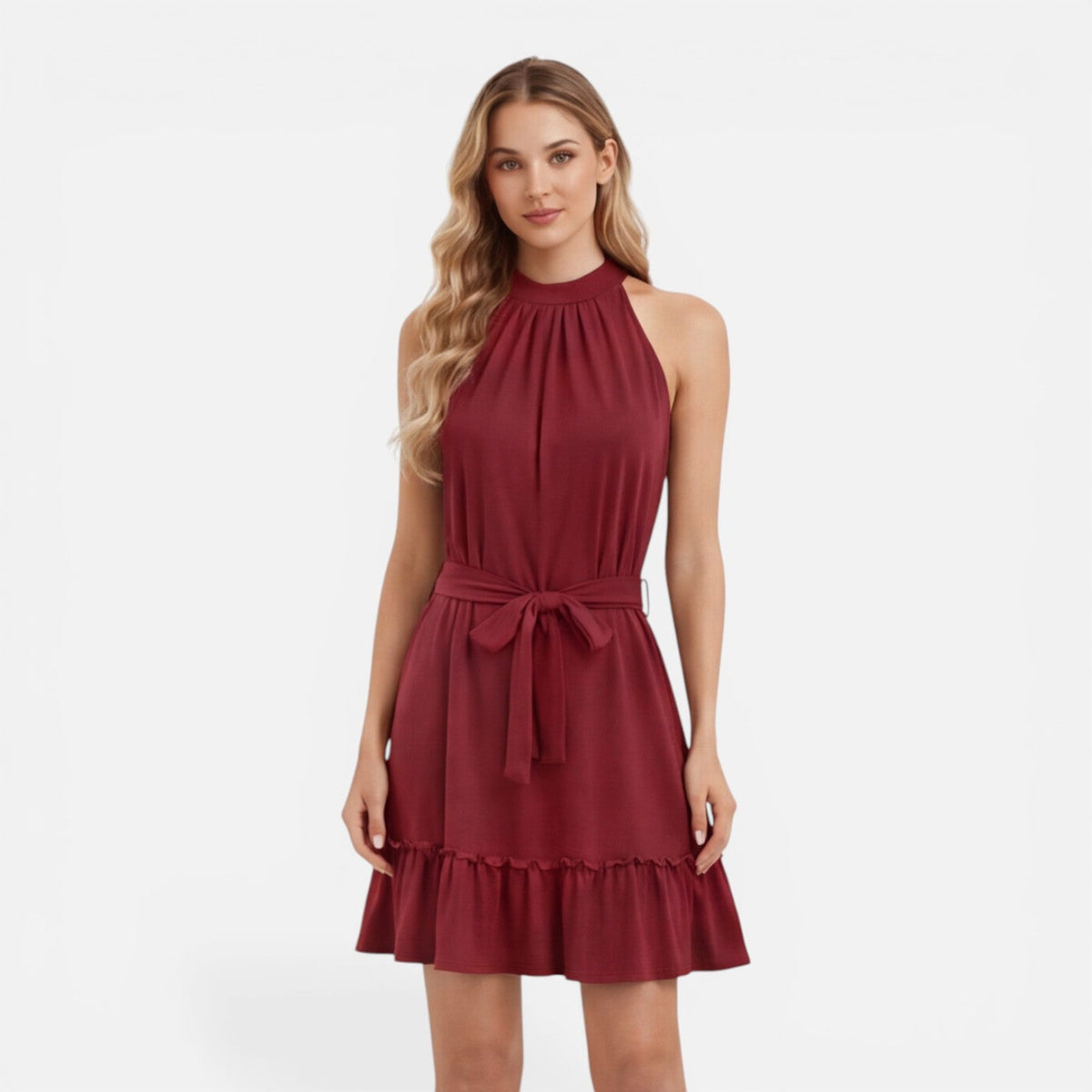 Ursula | Halter Neck Tie Waist Mini Dress