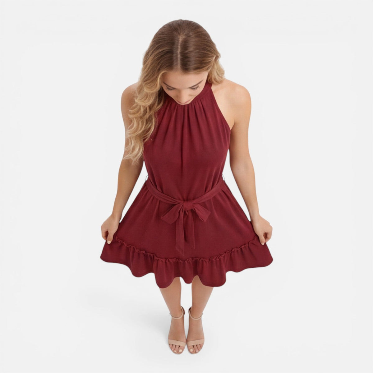 Ursula | Halter Neck Tie Waist Mini Dress