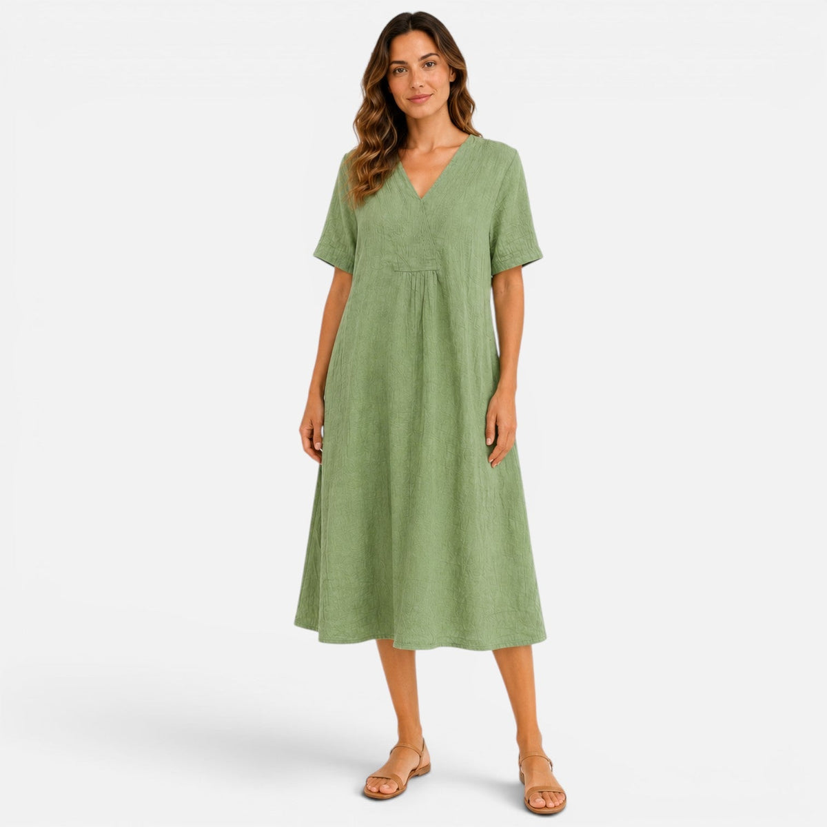 Adeline | Linen-Feel V-Neck Midi Dress