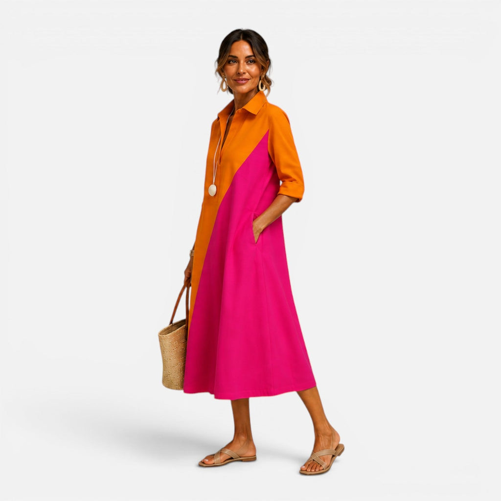 Portia | Color-Block Collared Midi Dress