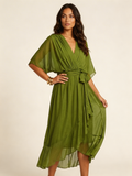 Elena | Flowy Wrap Midi Dress with Tie Waist