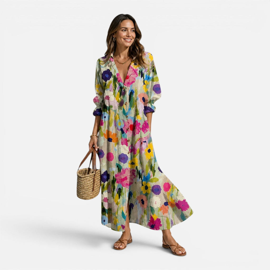 Celeste | Bohemian Button-Front Maxi Dress
