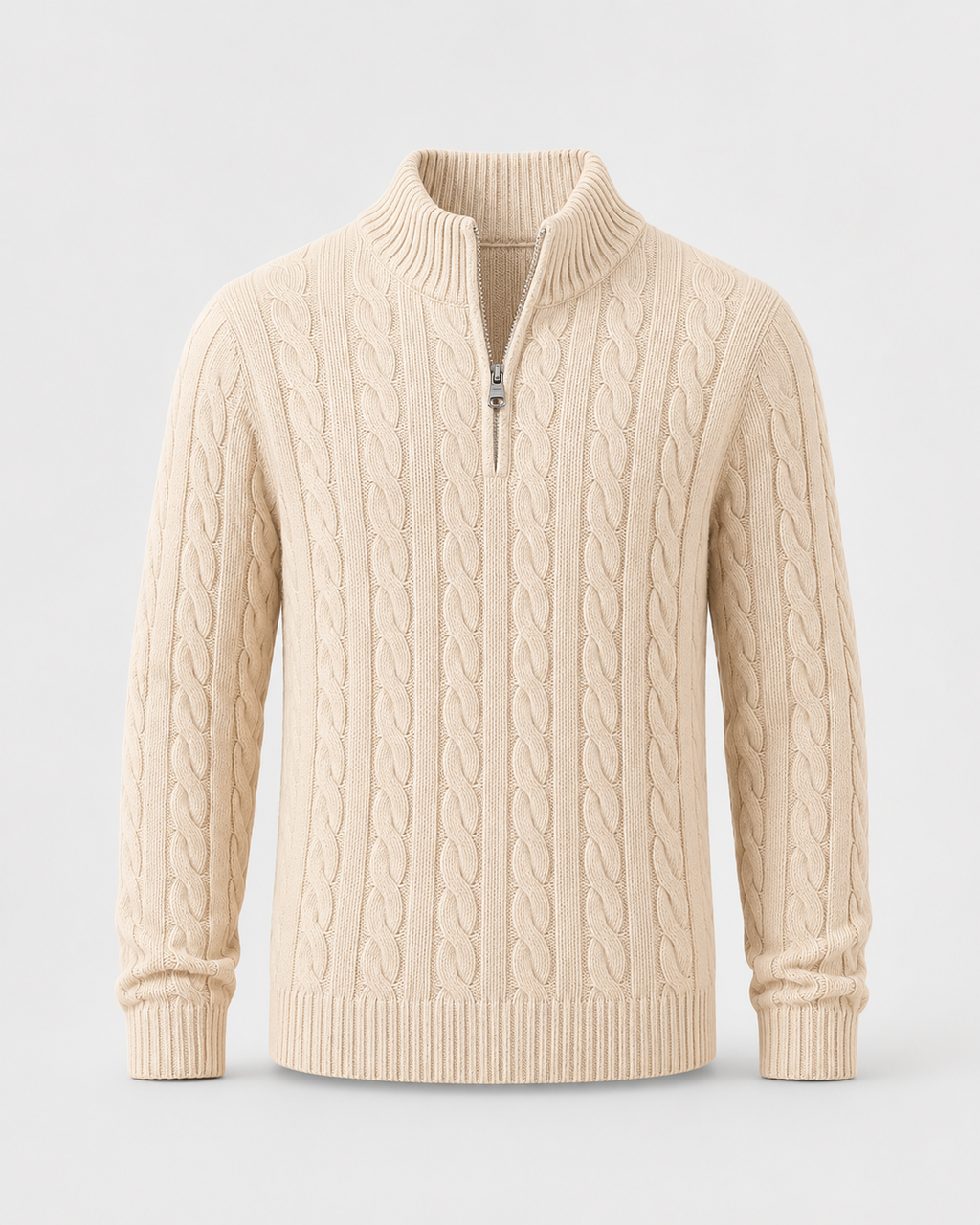 Konrad | Cable Knit Quarter-Zip Mock Neck Sweater