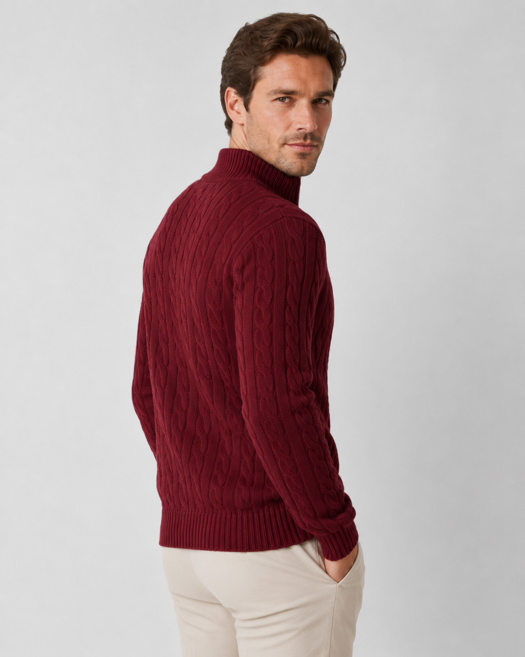 Konrad | Cable Knit Quarter-Zip Mock Neck Sweater
