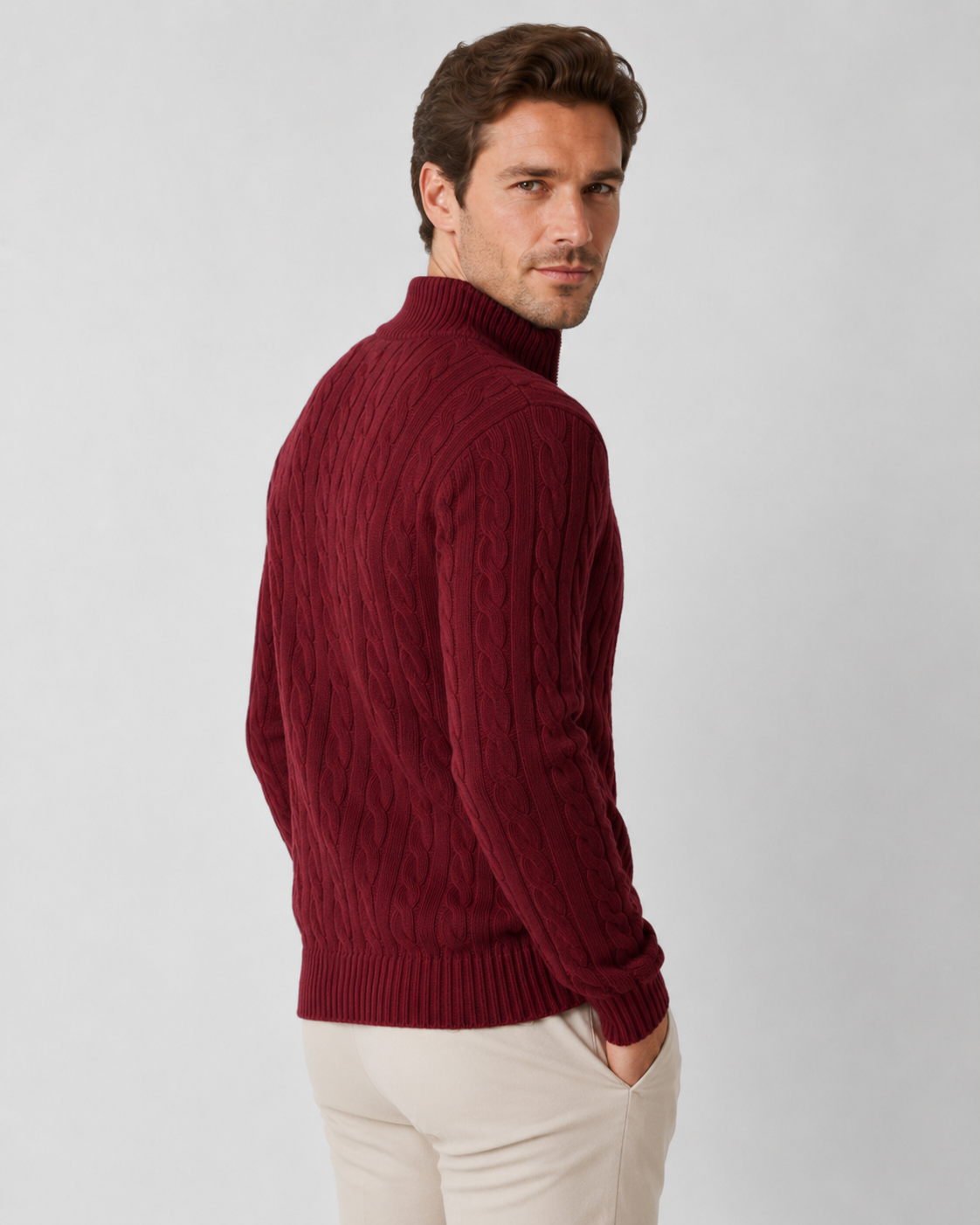 Konrad | Cable Knit Quarter-Zip Mock Neck Sweater