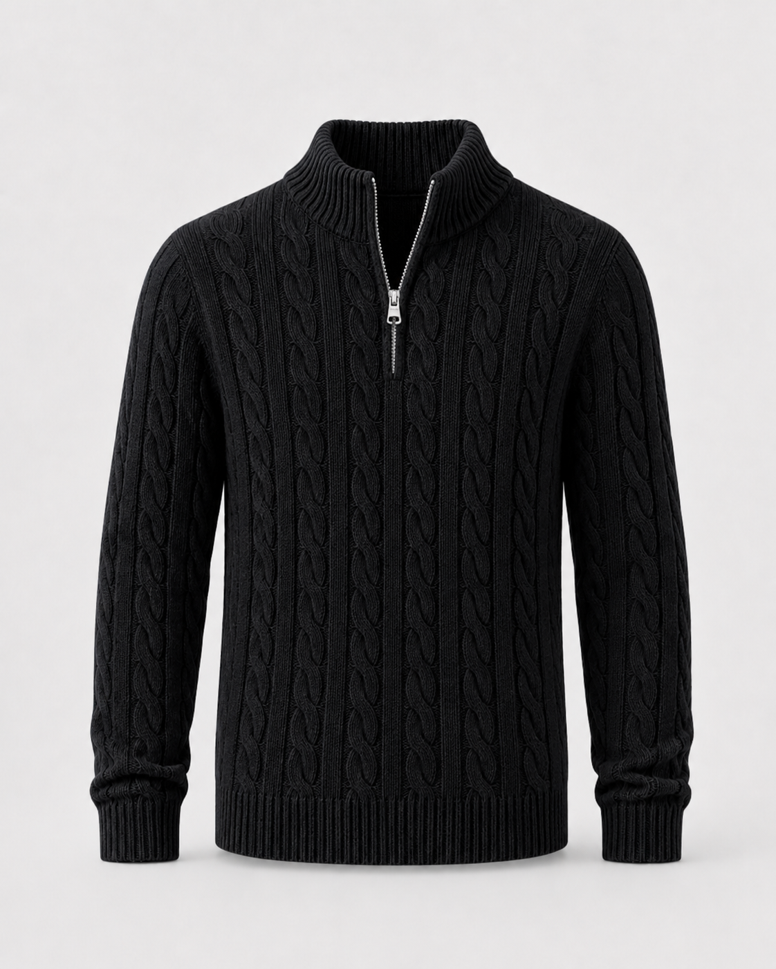 Konrad | Cable Knit Quarter-Zip Mock Neck Sweater