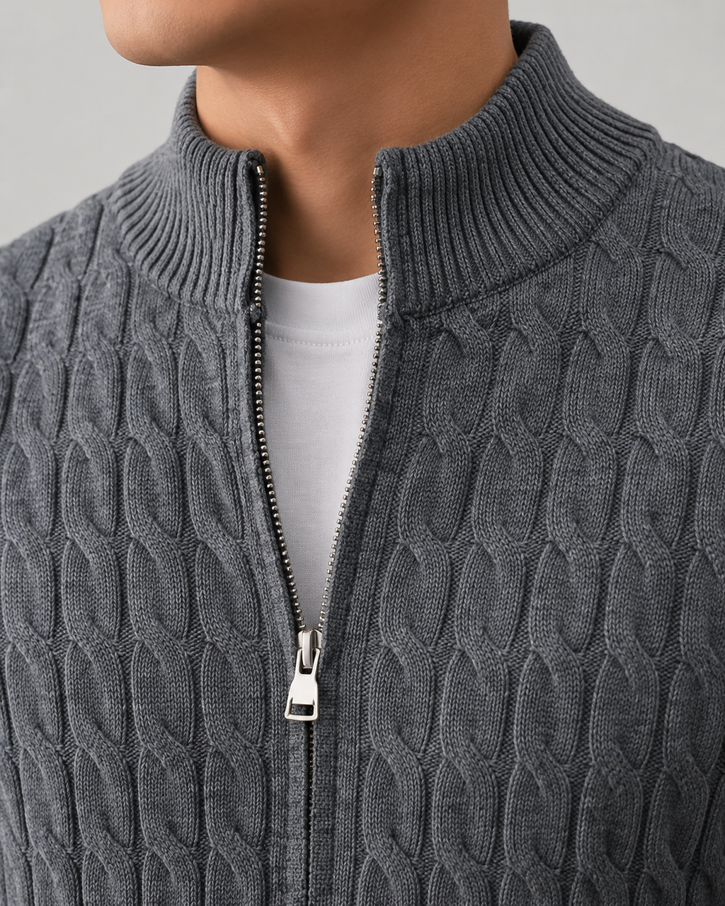 Zane | Cable Knit Zip Cardigan