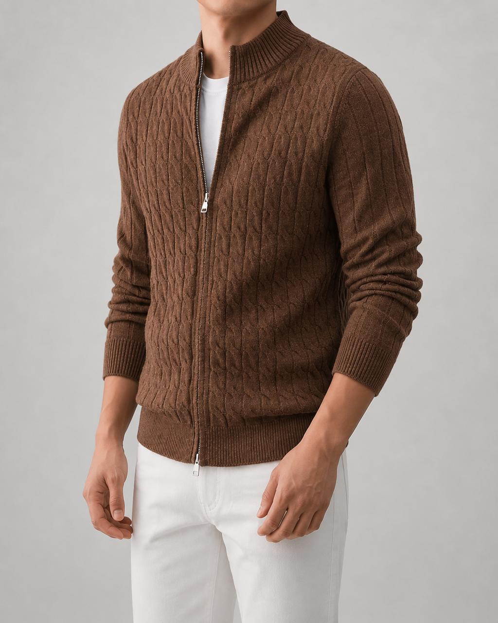 Zane | Cable Knit Zip Cardigan