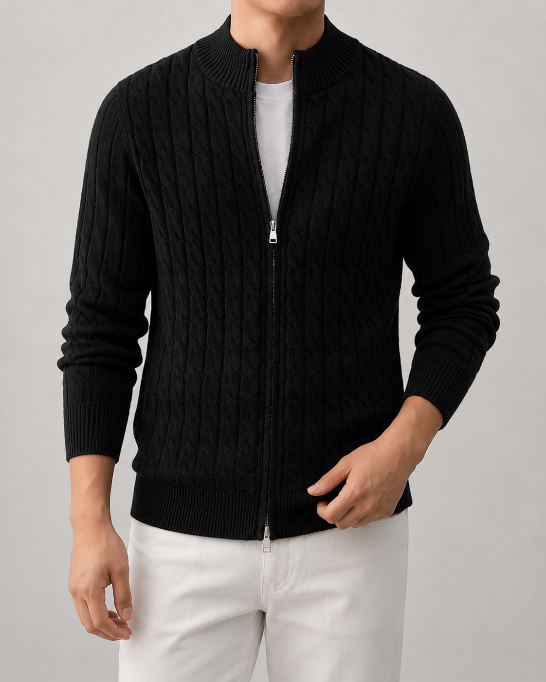 Zane | Cable Knit Zip Cardigan