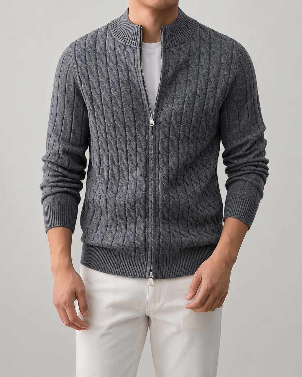 Zane | Cable Knit Zip Cardigan
