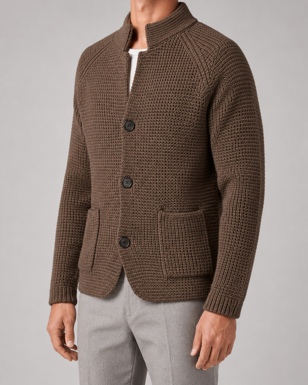 Ewan | Chunky Knit Cardigan with Stand Collar