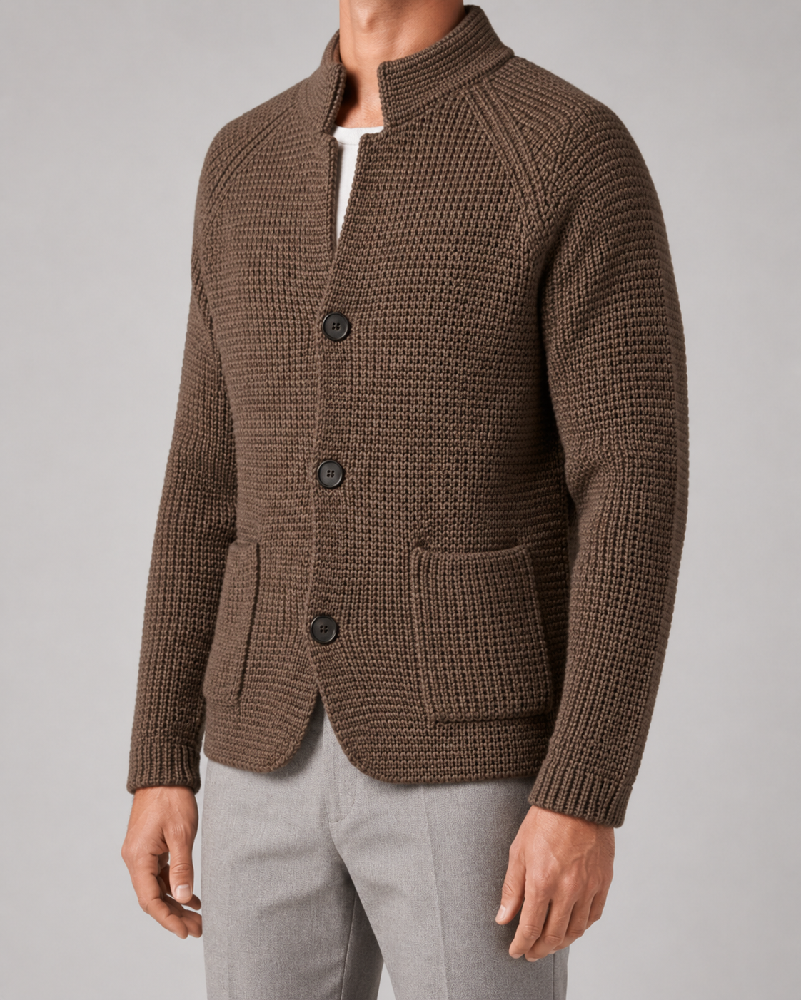 Ewan | Chunky Knit Cardigan with Stand Collar