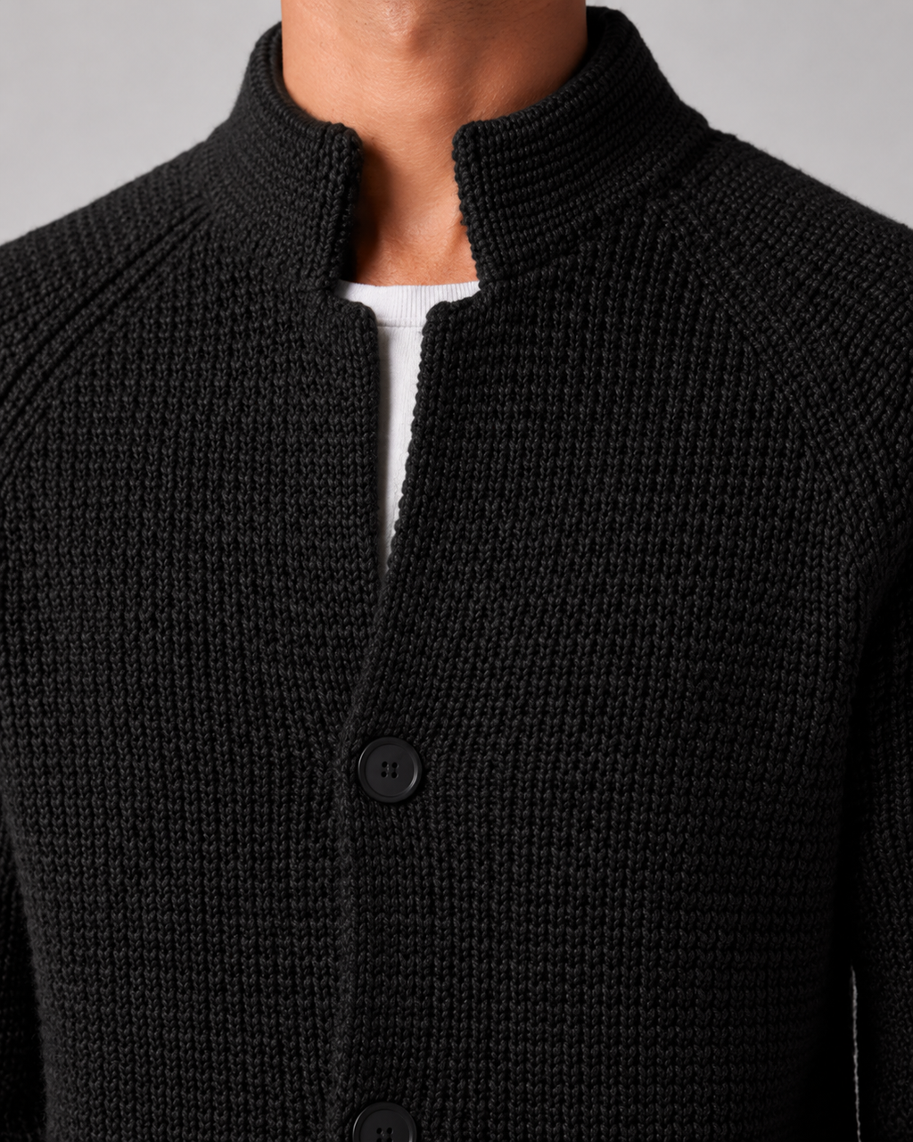 Ewan | Chunky Knit Cardigan with Stand Collar