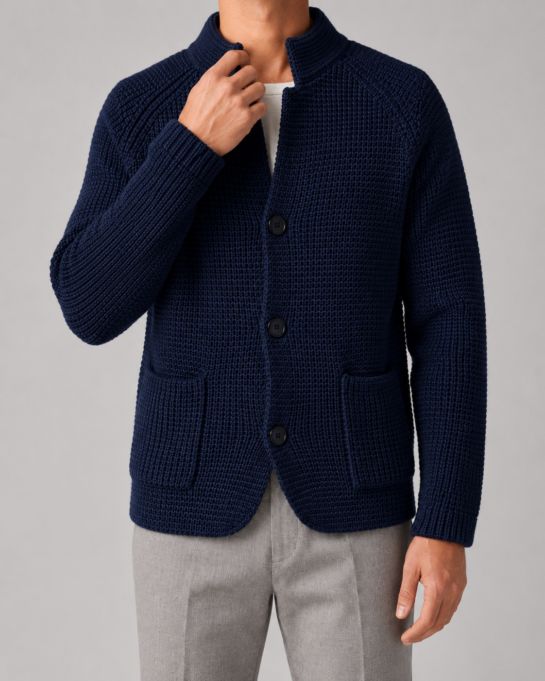 Ewan | Chunky Knit Cardigan with Stand Collar