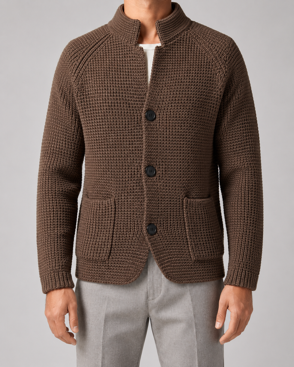 Ewan | Chunky Knit Cardigan with Stand Collar