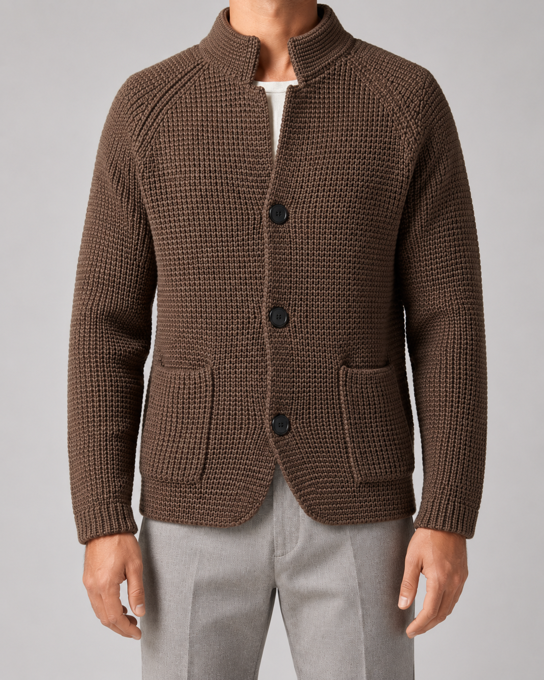 Ewan | Chunky Knit Cardigan with Stand Collar