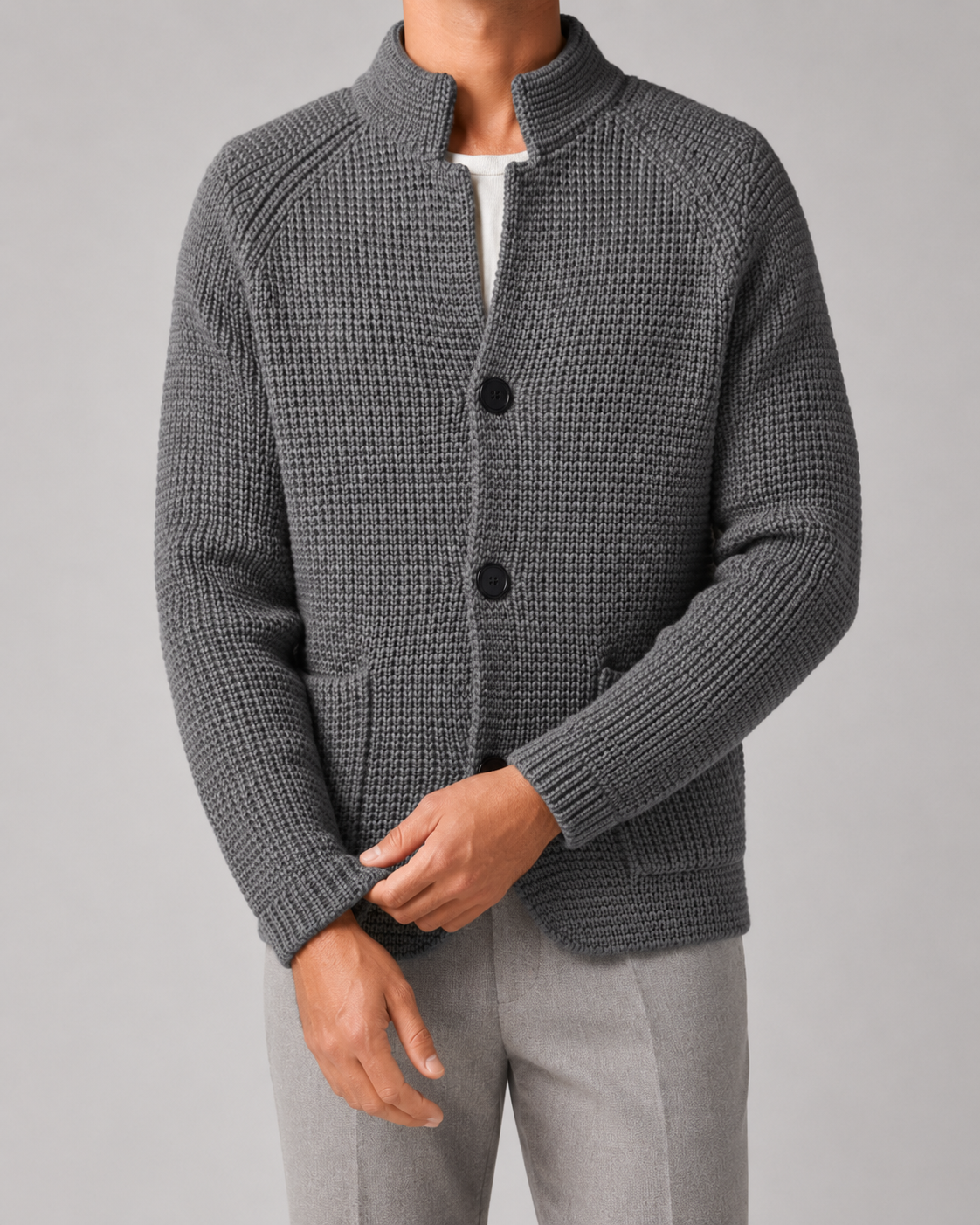 Ewan | Chunky Knit Cardigan with Stand Collar